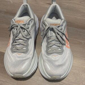 Hoka Light Gray and Soft Orange Sneakers